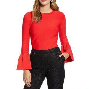Rachel Parcell Scarlet Red Ponte Knit Bell Sleeve Sweater